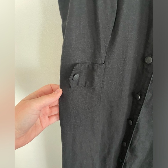Vintage 2000's Linen-Blend Black Maxi Dress halter collar buttons sleeveless - Picture 3 of 5
